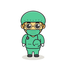 Cute Doctor Holding Stethoscope Cartoon Vector Icon Illustration. People Medical Icon Concept Isolated Premium Vector. Flat Cartoon Style