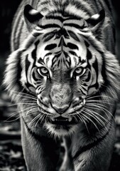 tiger - monochrome photo frontal view (Generative AI)