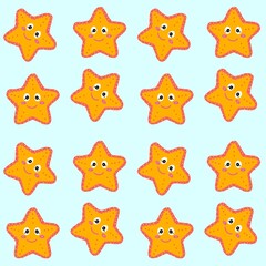 cute yellow starfish blue background, drawing