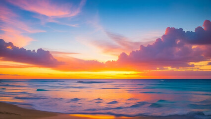 Fototapeta premium Sunset Serenity: Mesmerizing Beachscape Bathed in Colors