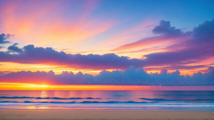 Fototapeta premium Sunset Serenity: Mesmerizing Beachscape Bathed in Colors