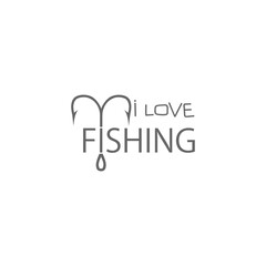 Fishing hook love heart sign. I love fishing icon isolated on transparent background