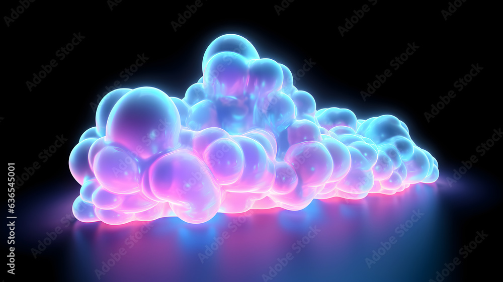 Aufkleber abstract 3d cloud illuminated with neon light. glowing fantasy three-dimensional cute smoke backgrou