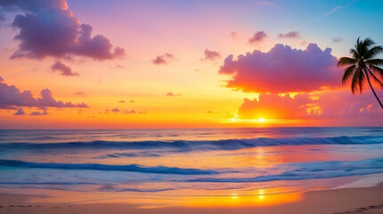 Naklejka na ściany i meble Sunset Serenity: Mesmerizing Beachscape Bathed in Colors