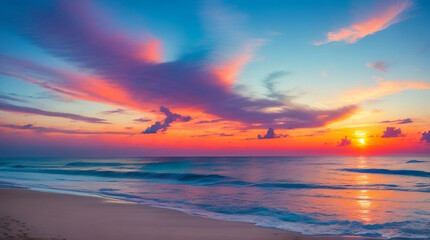 Fototapeta na wymiar Sunset Serenity: Mesmerizing Beachscape Bathed in Colors