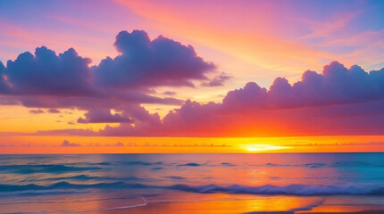 Obraz premium Sunset Serenity: Mesmerizing Beachscape Bathed in Colors