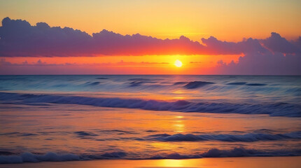 Fototapeta premium Sunset Serenity: Mesmerizing Beachscape Bathed in Colors