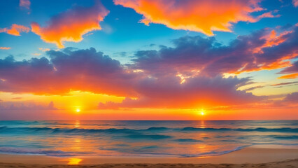 Fototapeta premium Sunset Serenity: Mesmerizing Beachscape Bathed in Colors
