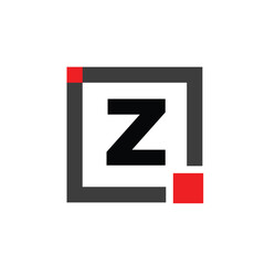 Z company name monogram with red square. Z dot icon.