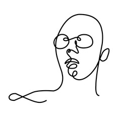 Continuous Linear Silhouette of Female Face