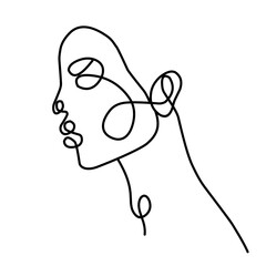 Continuous Linear Silhouette of Female Face