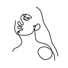 Continuous Linear Silhouette of Female Face