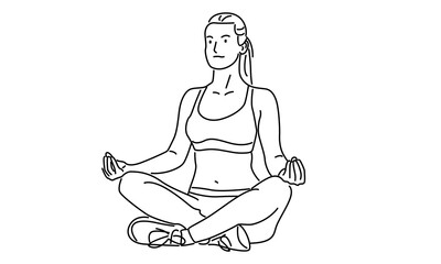 line art of woman sitting cross legged meditating