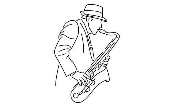 line art musician playing saxophone clip art preview
