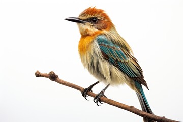 Obraz premium Bird on a white background isolated. Colorful songbird. Close encounter with nature palette