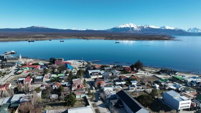 Patagonia City Of Puerto Natales In Ultima Esperanza Chile. Nature Landscape. Travel Background. Ultima Esperanza Chile. Downtown Cityscape. Patagonia City At Puerto Natales In Ultima Esperanza Chile.