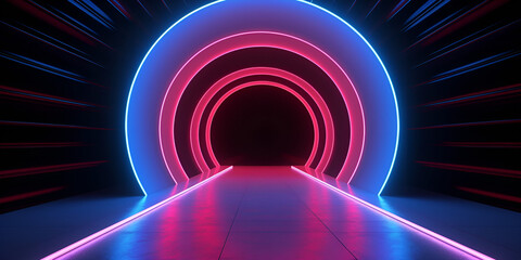 Futuristic Neon Portal Glowing Corridor Of Virtual Reality Background