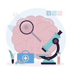 Checkup brain procedure. Medical test, diagnostic check up of brain health. Concept of neurology. consultation, internal organ inspection examination treatment.