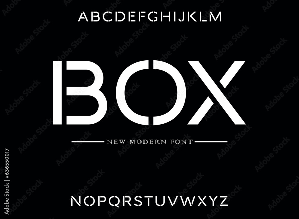 Poster box, unique geometric circular display and minimalist style font vector set.