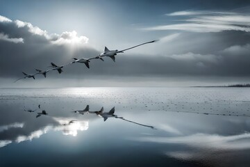 Migration - Many Common Cranes Flying South