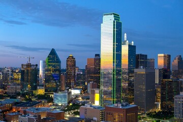 Dallas Splendor: Aerial 4K Image of Beautiful Blue Skyline and Buildings in Dallas  Texas
