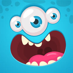 Obraz premium Cartoon monster face with one eye. Vector Halloween monster illustration. Great for package design or party decoration