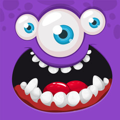 Cartoon monster face with one eye. Vector Halloween monster illustration. Great for package design or party decoration