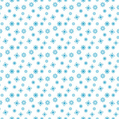 Seamless snowfall Christmas background. Repeating blue pattern with falling ice snowflakes 