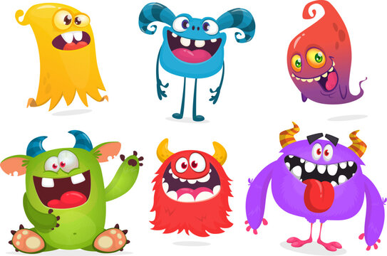 Cute cartoon Monsters. Set of cartoon monsters: ghost, goblin, bigfoot yeti, troll, dragon and alien . Halloween design