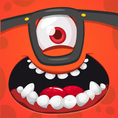 Funny cartoon monster face with one eye and glasses. Vector Halloween monster illustration