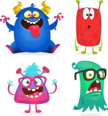 Funny cartoon monsters set: monster yeti troll gremlin and alien creatures. Halloween vector design isolated © drawkman