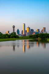 Fototapeta na wymiar Springtime Serenity: 4K Image of Dallas, Texas, Viewed from the Tranquil Trinity River