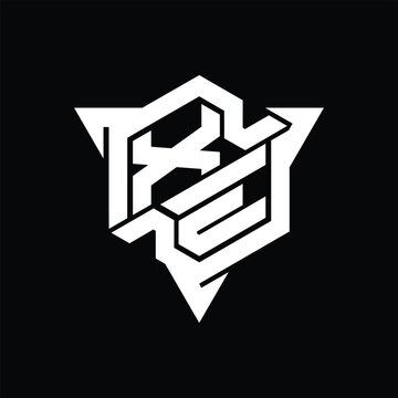 recommend clip art: XE Logo monogram hexagon shape with triangle outline gaming style design