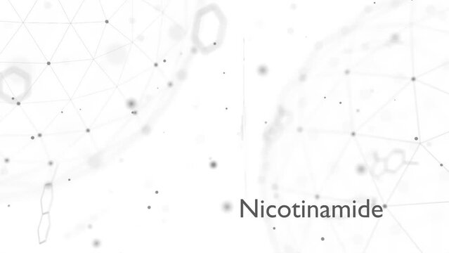 Nicotinamide or niacinamide molecule. It is vitamin B3 found in food, used as a dietary supplement. Structural chemical formula.