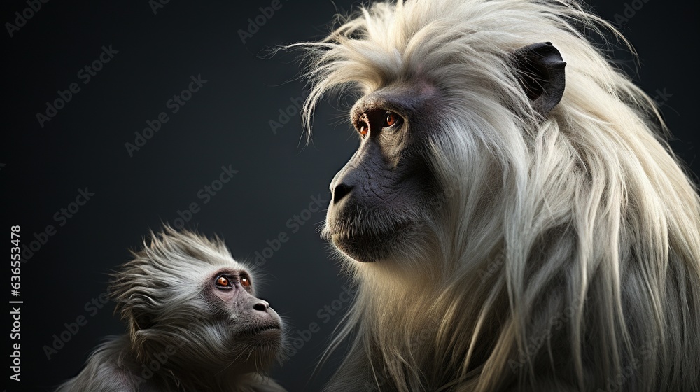 Aufkleber a monkey and a monkey looking at each other in the dark. generative ai