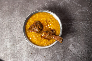 Duck dal Khichuri served in dish isolated on background top view of bangladesh food