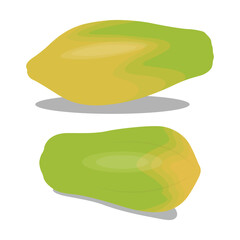 Vector illustration of whole papaya in cartoon flat style. Exotic ripe tropical fruit Carica papaya, healthy for diet on a white background. Elements for graphic, logo, icon, menu, etc.