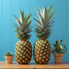 Pineapple (Ananas comosus ) Plant species of the Bromeliaceae family, AI generated