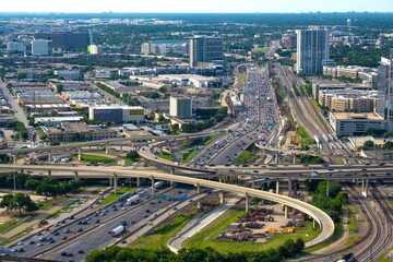 Urban Motion: Aerial 4K Image of Dallas Texas Traffic Flow on Busy Roads