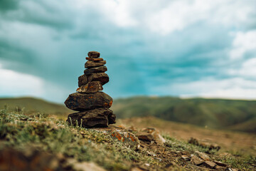 stone pyramid on the hill 