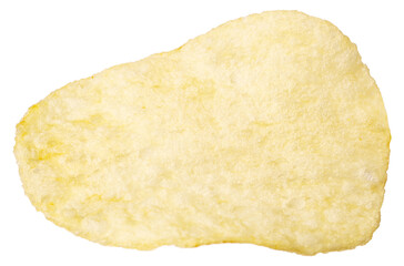 Single potato chip isolated on white background.