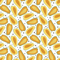 Papaya. Flat bright cartoon background. Seamless pattern