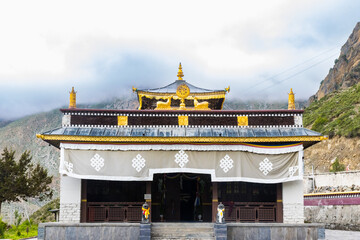 Obraz premium Monastery and Gompas in Muktinath Temple Village in Upper Mustang of Jomsom in Nepal