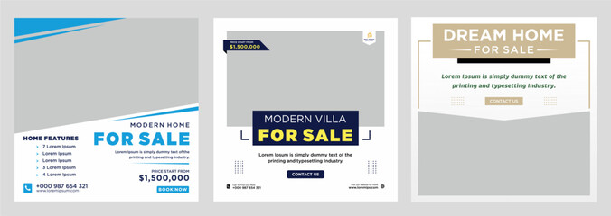 Real estate house social media post or square banner template