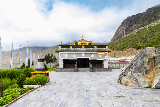 Monastery and Gompas in Muktinath Temple Village in Upper Mustang of Jomsom in Nepal