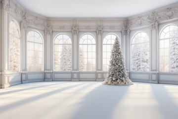 White Christmas interior classic design with a Christmas tree, Celebrating Christmas concept