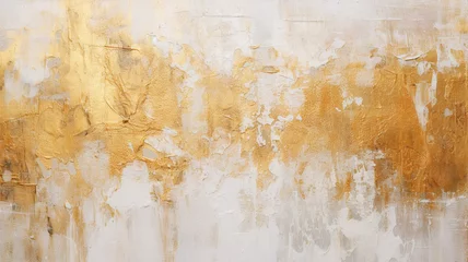 Papier Peint photo autocollant Vieux mur texturé sale Golden White paint strokes brush textured background panel wooden canvas abstract form painting.