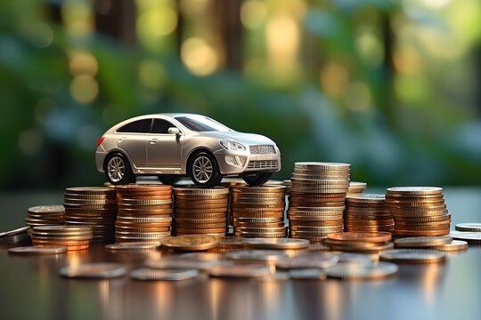 Investing in the automotive business with coins for finance concept, Saving money for cars, Cars Model coins stack, Finance insurance, investment and asset management, Fund, and Transportation concept