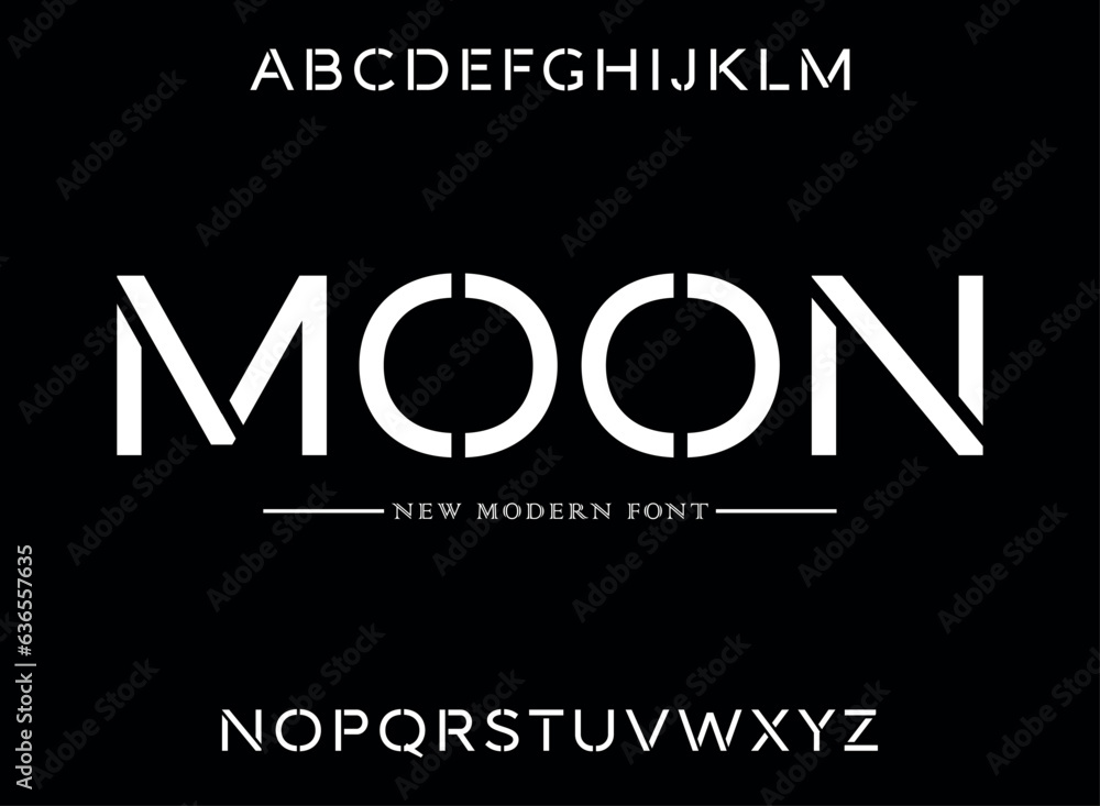 Poster moon, unique geometric circular display and minimalist style font vector set.