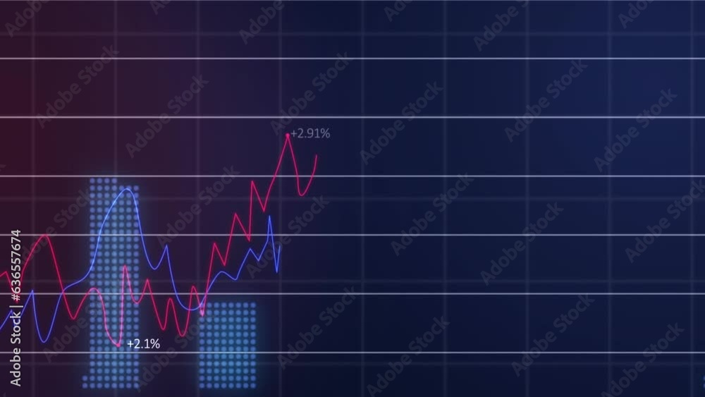 Poster animation of multiple graphs with changing numbers over grid pattern against black background